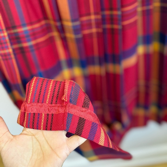 Vintage S - 80s Long Pleated Plaid Maxi Skirt High Waist Wool Blend Winter Small - Picture 5 of 7